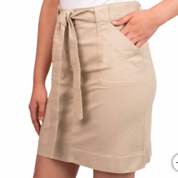 Kersh Khaki Belted Skirt Size M Cotton Tencel Stretch Pockets Casual Workwear - Picture 2 of 14